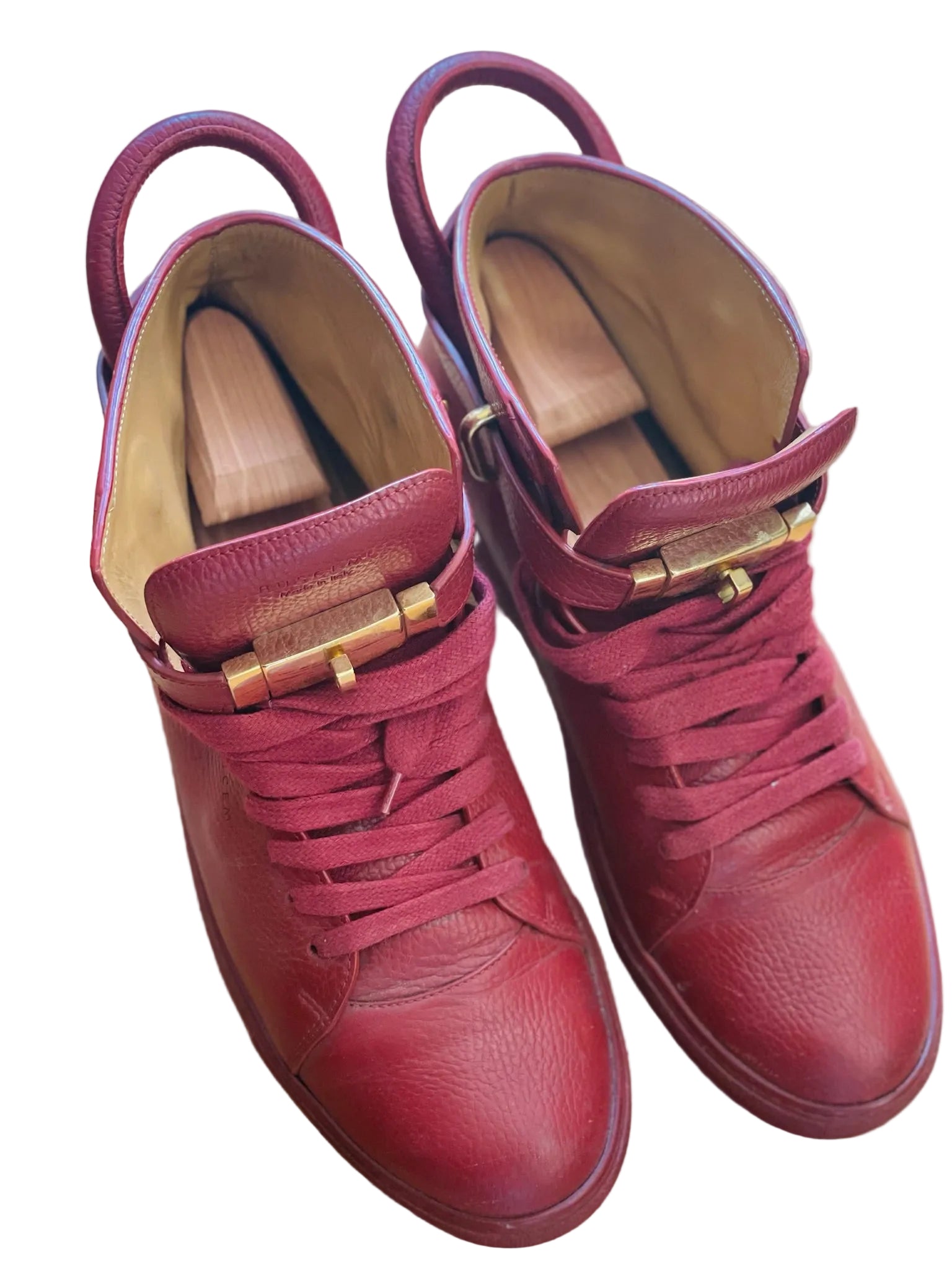 Buscemi 100MM Red Leather High Top Sneakers