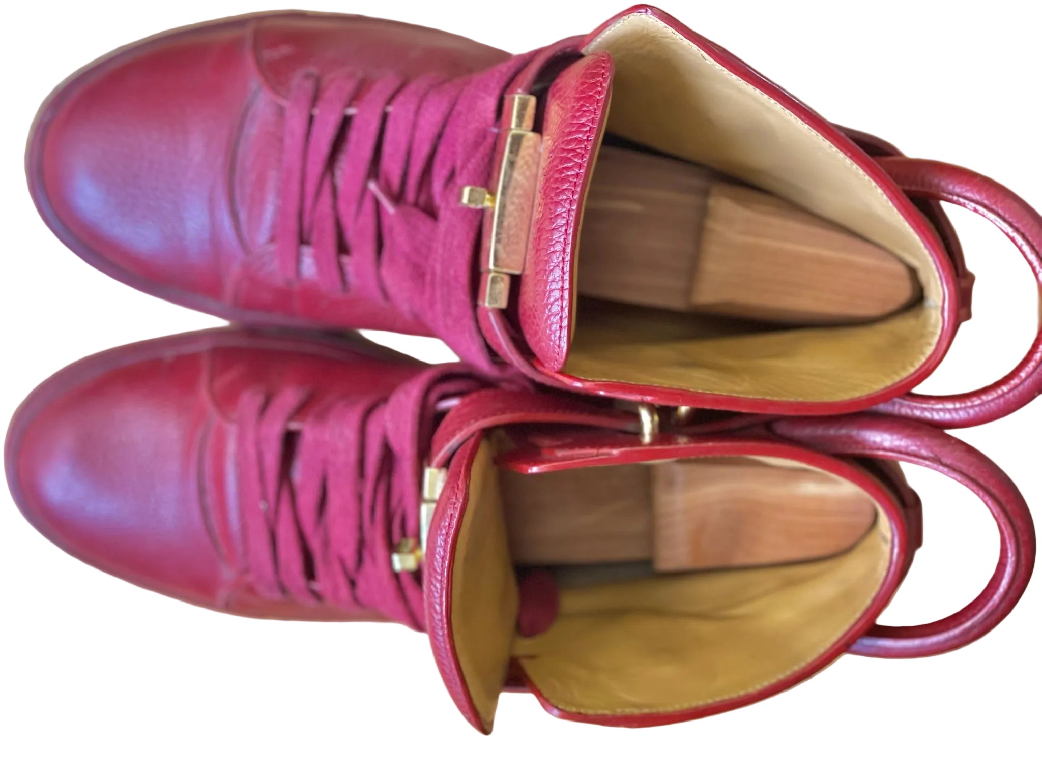 Buscemi 100MM Red Leather High Top Sneakers